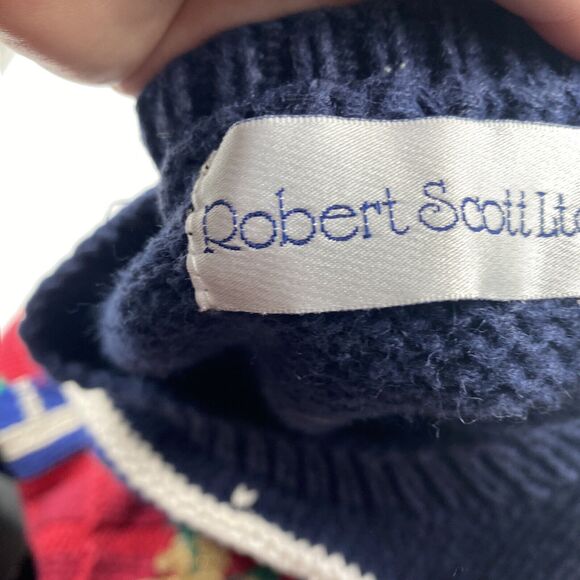 Vintage Robert Scott M Blue Christmas Sweater Crew Neck Sled Tree Wreath - Picture 11 of 12